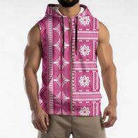 Fiji Masi All Pink Sleeveless Zip Hoodie Tapa Pattern - Polynesian Pride