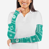 Fiji Masi All Teal Arm Sleeves Tapa Pattern - Polynesian Pride