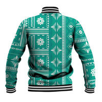 Fiji Masi All Teal Baseball Jacket Tapa Pattern - Polynesian Pride