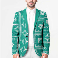 Fiji Masi All Teal Blazer Tapa Pattern - Polynesian Pride