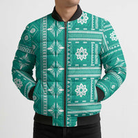 Fiji Masi All Teal Bomber Puffer Jacket Tapa Pattern - Polynesian Pride