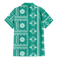 Fiji Masi All Teal Family Matching Mermaid Dress and Hawaiian Shirt Tapa Pattern - Polynesian Pride