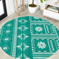 Fiji Masi All Teal Round Carpet Tapa Pattern - Polynesian Pride