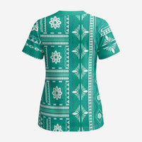 Fiji Masi All Teal Scrub Top Tapa Pattern - Polynesian Pride