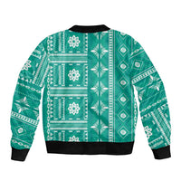 Fiji Masi All Teal Sleeve Zip Bomber Jacket Tapa Pattern - Polynesian Pride