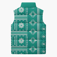 Fiji Masi All Teal Sleeveless Puffer Jacket Tapa Pattern - Polynesian Pride