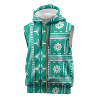 Fiji Masi All Teal Sleeveless Zip Hoodie Tapa Pattern - Polynesian Pride