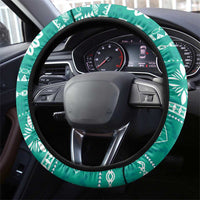 Fiji Masi All Teal Steering Wheel Cover Tapa Pattern - Polynesian Pride