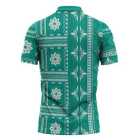 Fiji Masi All Teal Zipper Polo Shirt Tapa Pattern - Polynesian Pride