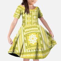 Fiji Masi All Yellow Kid Short Sleeve Dress Tapa Pattern - Polynesian Pride