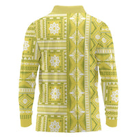 Fiji Masi All Yellow Long Sleeve Polo Shirt Tapa Pattern - Polynesian Pride
