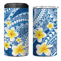 Plumeria Polynesian Blue Glitter Pattern 4 in 1 Can Cooler Tumbler
