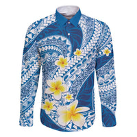 Plumeria Polynesian Blue Glitter Pattern Family Matching Mermaid Dress and Hawaiian Shirt