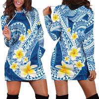 Plumeria Polynesian Blue Glitter Pattern Hoodie Dress
