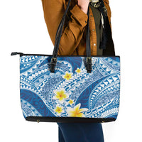 Plumeria Polynesian Blue Glitter Pattern Leather Tote Bag