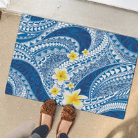 Plumeria Polynesian Blue Glitter Pattern Rubber Doormat