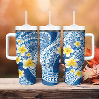 Plumeria Polynesian Blue Glitter Pattern Tumbler With Handle