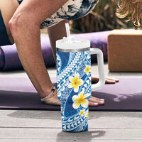 Plumeria Polynesian Blue Glitter Pattern Tumbler With Handle
