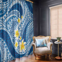 Plumeria Polynesian Blue Glitter Pattern Window Curtain