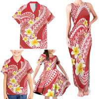 Plumeria Polynesian Coral Glitter Pattern Family Matching Tank Maxi Dress and Hawaiian Shirt