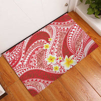 Plumeria Polynesian Coral Glitter Pattern Rubber Doormat
