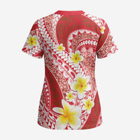 Plumeria Polynesian Coral Glitter Pattern Scrub Top - Polynesian Pride