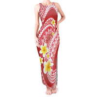 Plumeria Polynesian Coral Glitter Pattern Tank Maxi Dress