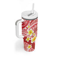 Plumeria Polynesian Coral Glitter Pattern Tumbler With Handle