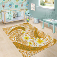 Plumeria Polynesian Gold Glitter Pattern Area Rug
