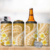 Plumeria Polynesian Gold Glitter Pattern 4 in 1 Can Cooler Tumbler