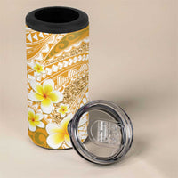 Plumeria Polynesian Gold Glitter Pattern 4 in 1 Can Cooler Tumbler