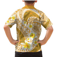 Plumeria Polynesian Gold Glitter Pattern Family Matching Mermaid Dress and Hawaiian Shirt