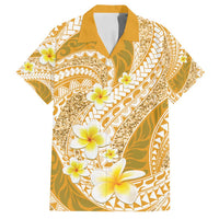 Plumeria Polynesian Gold Glitter Pattern Family Matching Puletasi and Hawaiian Shirt