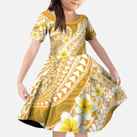 Plumeria Polynesian Gold Glitter Pattern Family Matching Short Sleeve Bodycon Dress and Hawaiian Shirt