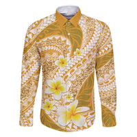 Plumeria Polynesian Gold Glitter Pattern Family Matching Summer Maxi Dress and Hawaiian Shirt