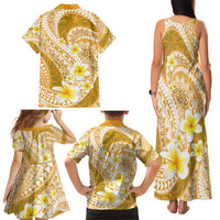 Plumeria Polynesian Gold Glitter Pattern Family Matching Tank Maxi Dress and Hawaiian Shirt