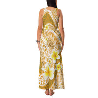 Plumeria Polynesian Gold Glitter Pattern Family Matching Tank Maxi Dress and Hawaiian Shirt