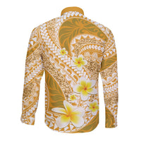 Plumeria Polynesian Gold Glitter Pattern Long Sleeve Button Shirt