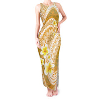 Plumeria Polynesian Gold Glitter Pattern Tank Maxi Dress