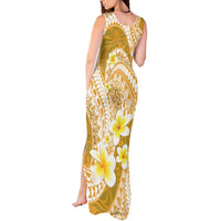 Plumeria Polynesian Gold Glitter Pattern Tank Maxi Dress