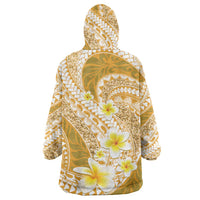 Plumeria Polynesian Gold Glitter Pattern Wearable Blanket Hoodie