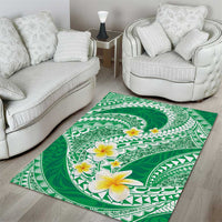 Plumeria Polynesian Green Glitter Pattern Area Rug