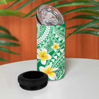 Plumeria Polynesian Green Glitter Pattern 4 in 1 Can Cooler Tumbler