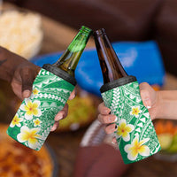 Plumeria Polynesian Green Glitter Pattern 4 in 1 Can Cooler Tumbler