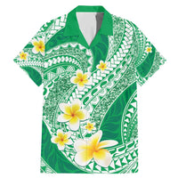 Plumeria Polynesian Green Glitter Pattern Family Matching Mermaid Dress and Hawaiian Shirt