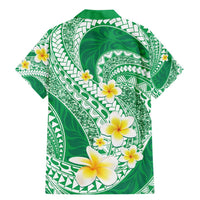 Plumeria Polynesian Green Glitter Pattern Family Matching Mermaid Dress and Hawaiian Shirt