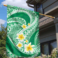 Plumeria Polynesian Green Glitter Pattern Garden Flag