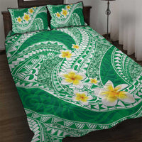 Plumeria Polynesian Green Glitter Pattern Quilt Bed Set