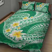 Plumeria Polynesian Green Glitter Pattern Quilt Bed Set