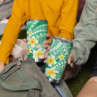 Plumeria Polynesian Green Glitter Pattern Tumbler Cup